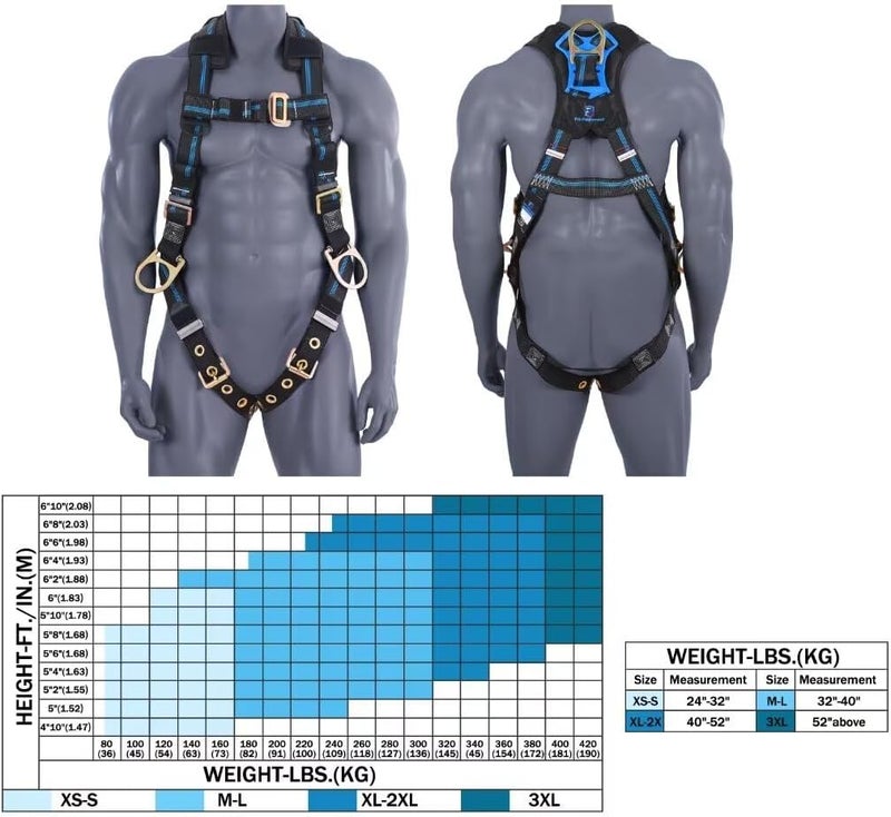 FHFallArrest Safety Harness Fall Protection,Fall Arrest Roofing Harness Safety Kit For Work Approved OSHA ANSI（M/L） - Image 4